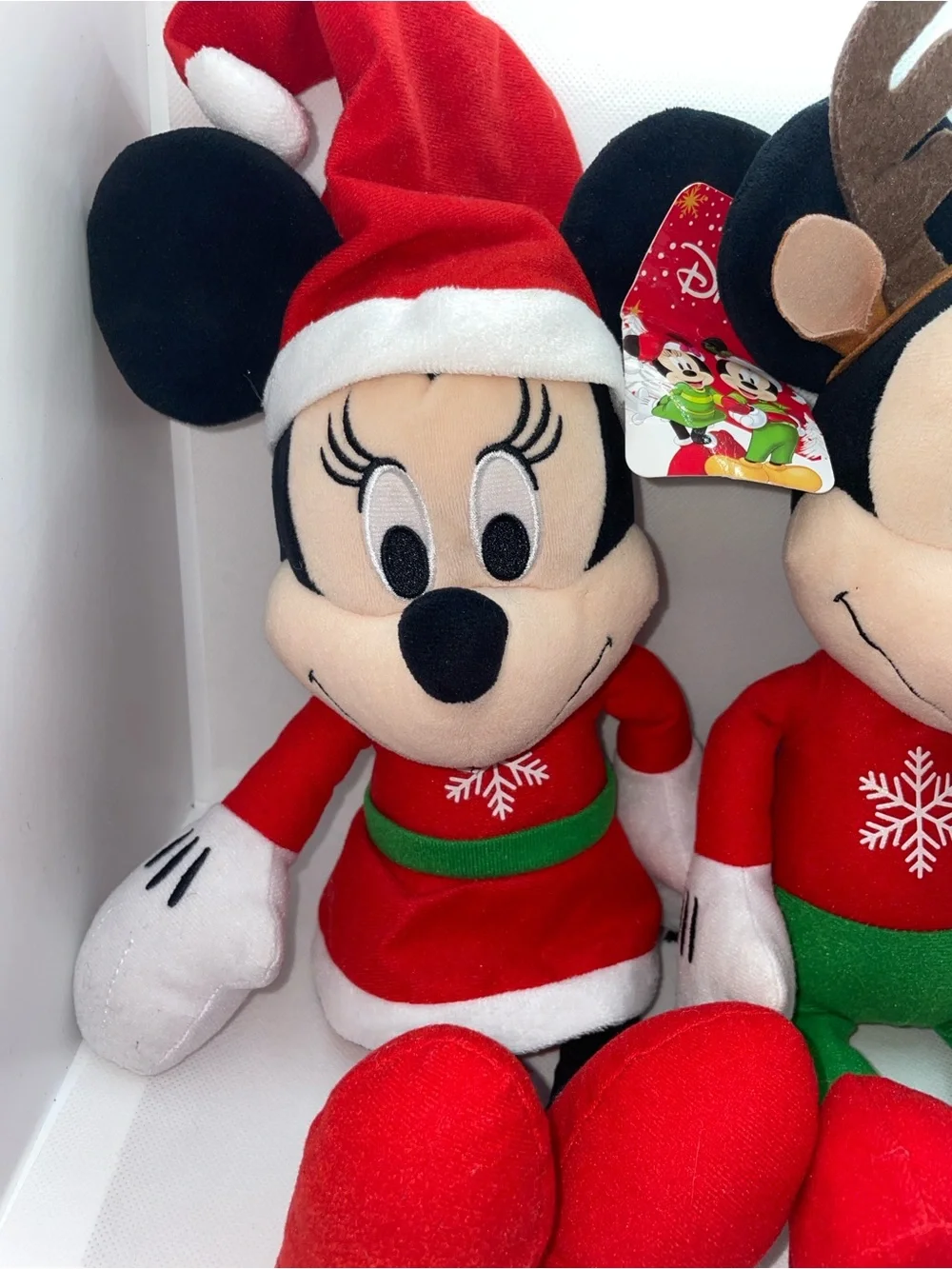 Disney Mickey & Minnie Mouse Christmas Plush Set Santa Hat Reindeer Antlers Sz M